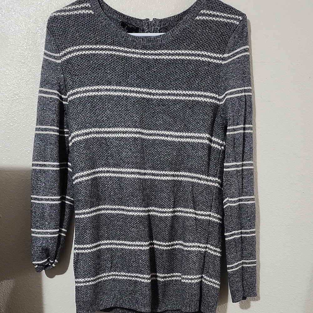 Talbots Black and White Striped Scoop-Neck Sweater